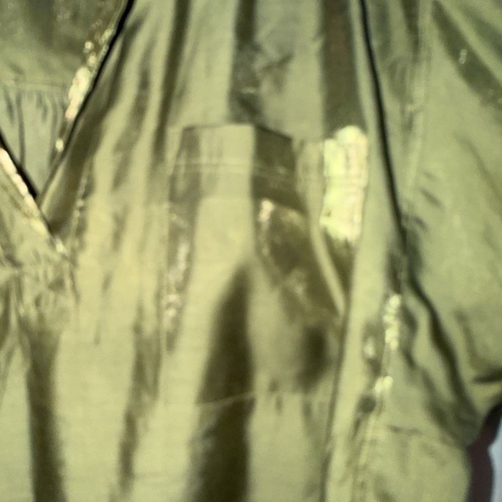 Pilcro Olive Satin V-Neck Blouse - Picture 6 of 11